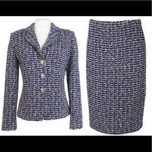 St John Evening Navy Multi 3 Button Blazer and Coordinating Skirt
